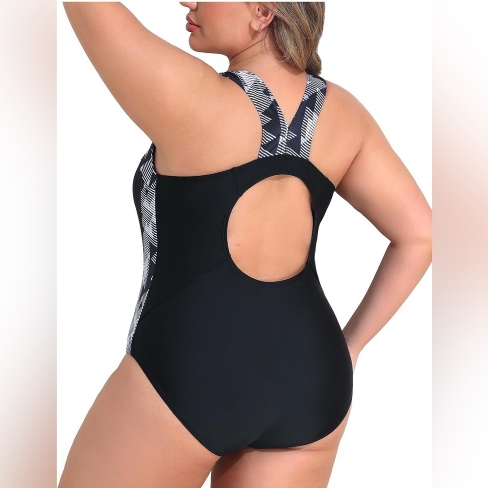 NWT- 22W Athletic Racerback 
Black white BathingSuit
Full coverage tummy control - Picture 3 of 8